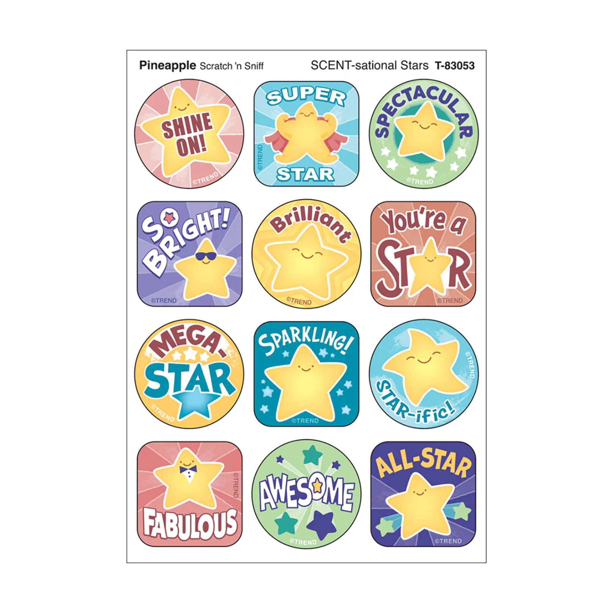 TREND Enterprises® SCENT-sational Stars, Pineapple Scent Scratch 'n Sniff Stinky Stickers®, 6 Packs of 48